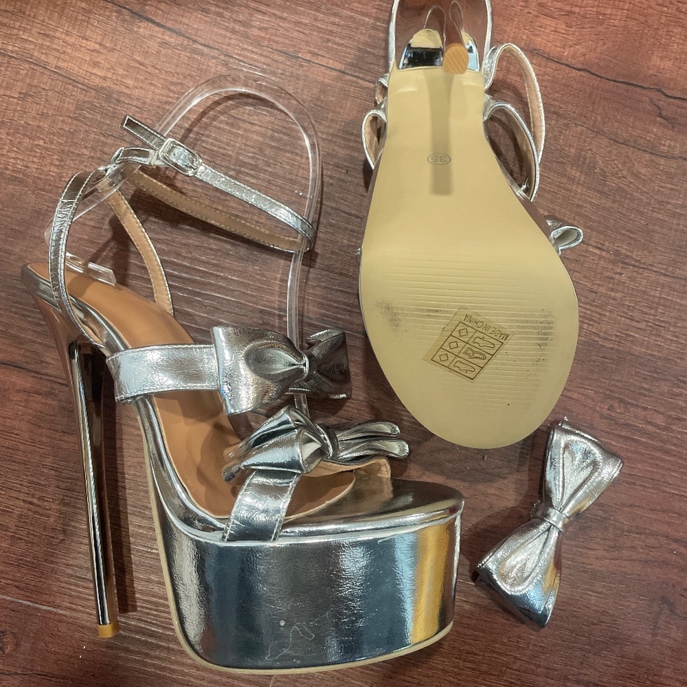 1 WEEK FINAL LAST CHANCE NEW Silver High Heel Platform Sandals